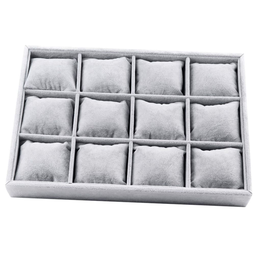 Bangle Velvet Display Tray Watch Showcase 12 Grids Shop Jewelry Holder Gray