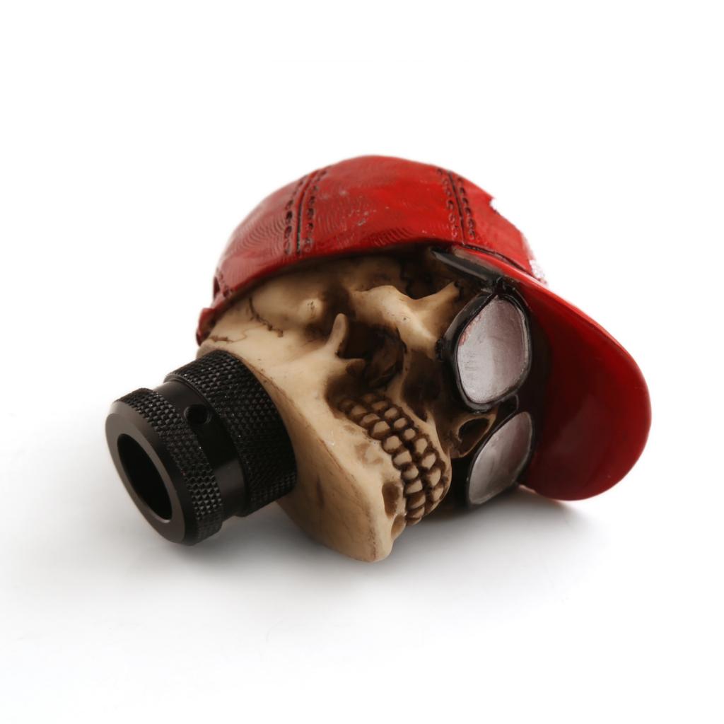 Universal Car Manual Gear Shift Lever Head Skull Baseball Cap Shifter Red