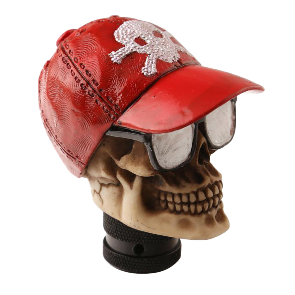 Universal Car Manual Gear Shift Lever Head Skull Baseball Cap Shifter Red