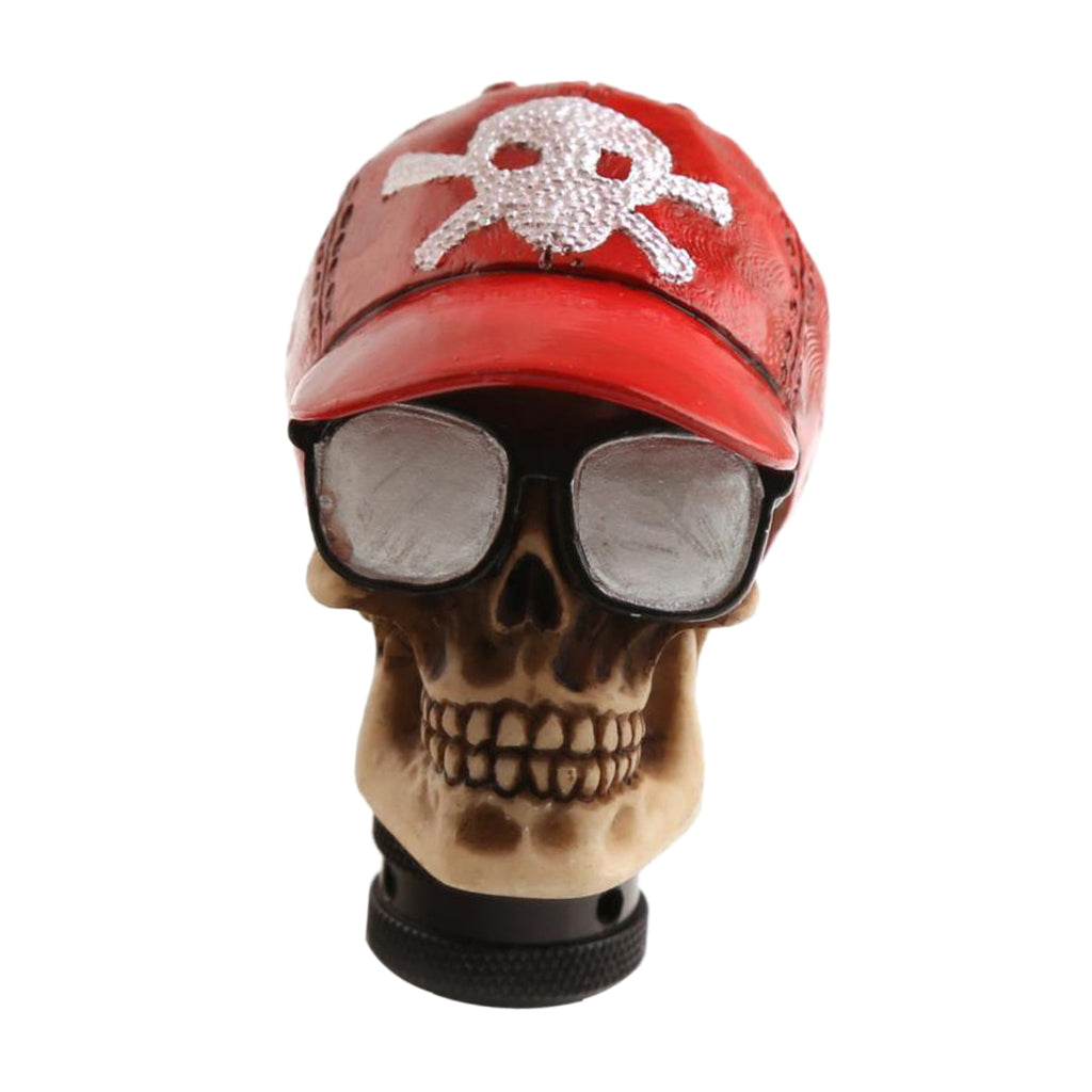 Universal Car Manual Gear Shift Lever Head Skull Baseball Cap Shifter Red