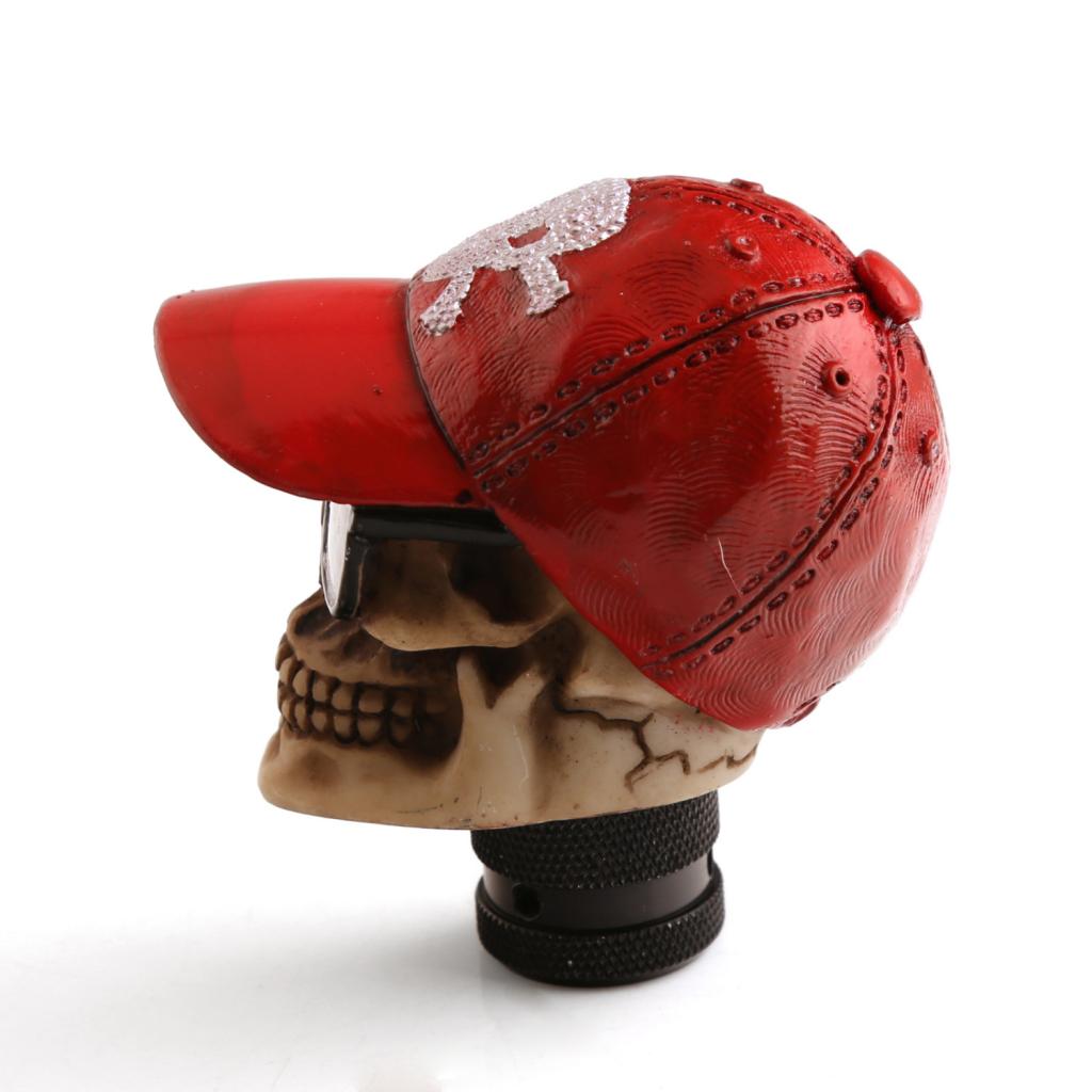 Universal Car Manual Gear Shift Lever Head Skull Baseball Cap Shifter Red