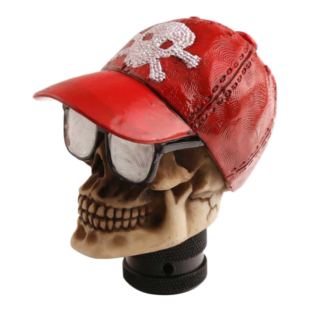 Universal Car Manual Gear Shift Lever Head Skull Baseball Cap Shifter Red