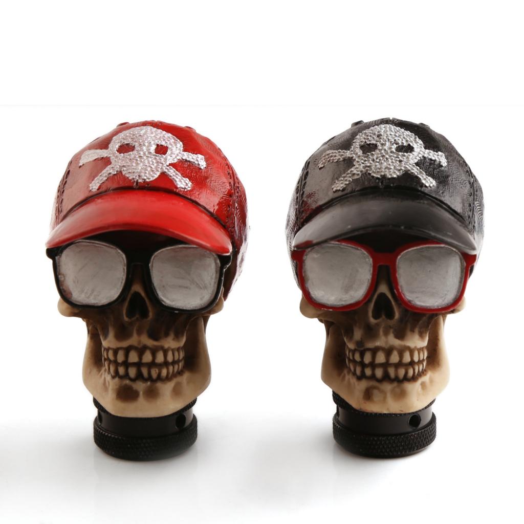 Universal Car Manual Gear Shift Lever Head Skull Baseball Cap Shifter Red