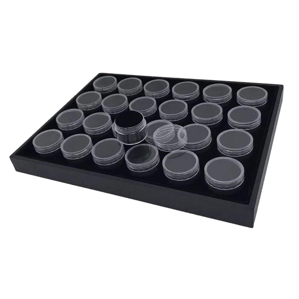 Foam Gem Jars Insert Gemstone Storage Display Tray with Screw Cap Box Black