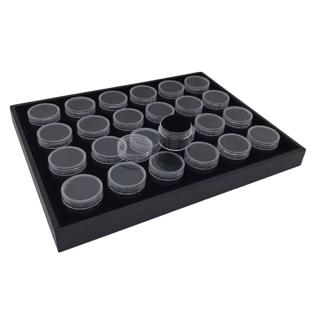 Foam Gem Jars Insert Gemstone Storage Display Tray with Screw Cap Box Black