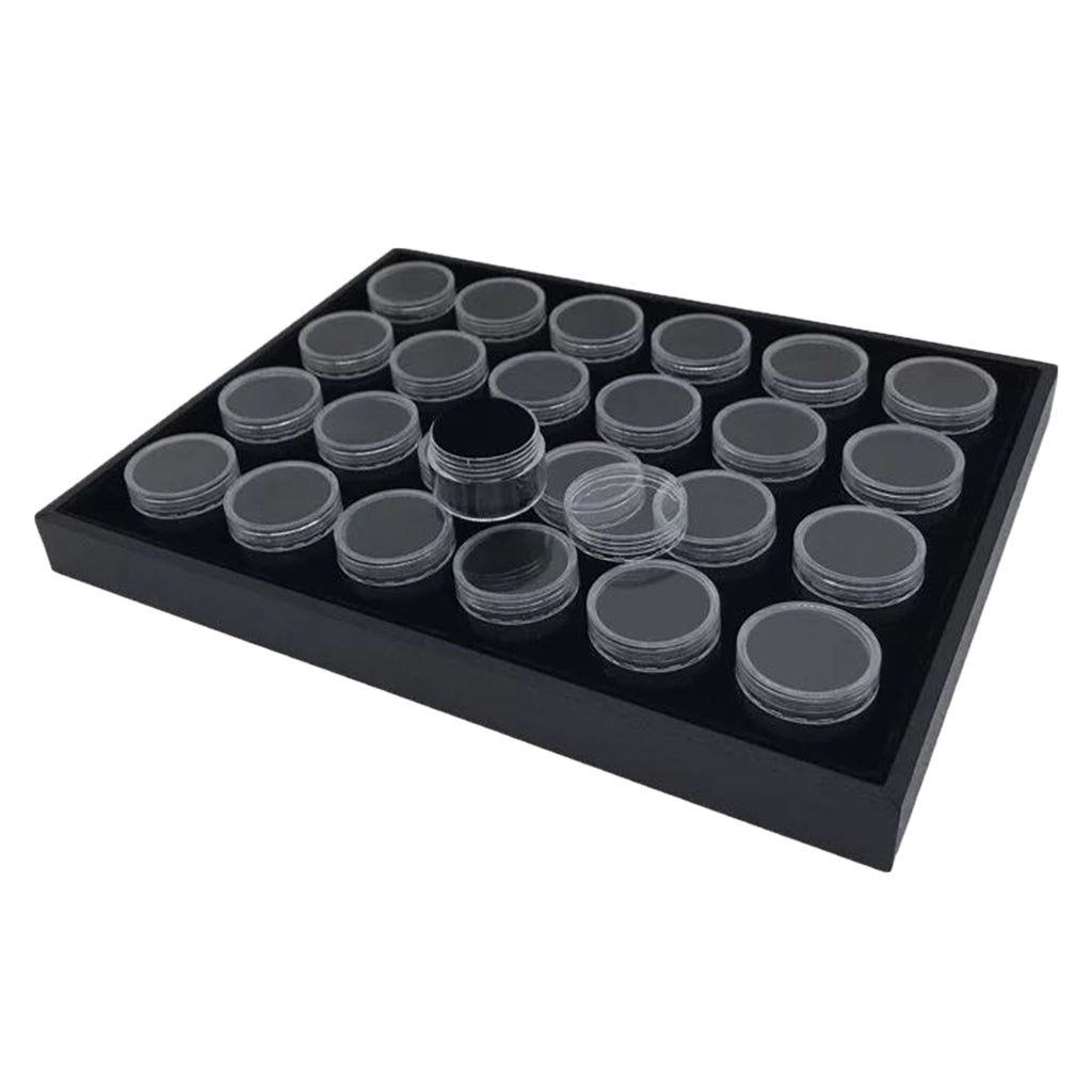 Foam Gem Jars Insert Gemstone Storage Display Tray with Screw Cap Box Black