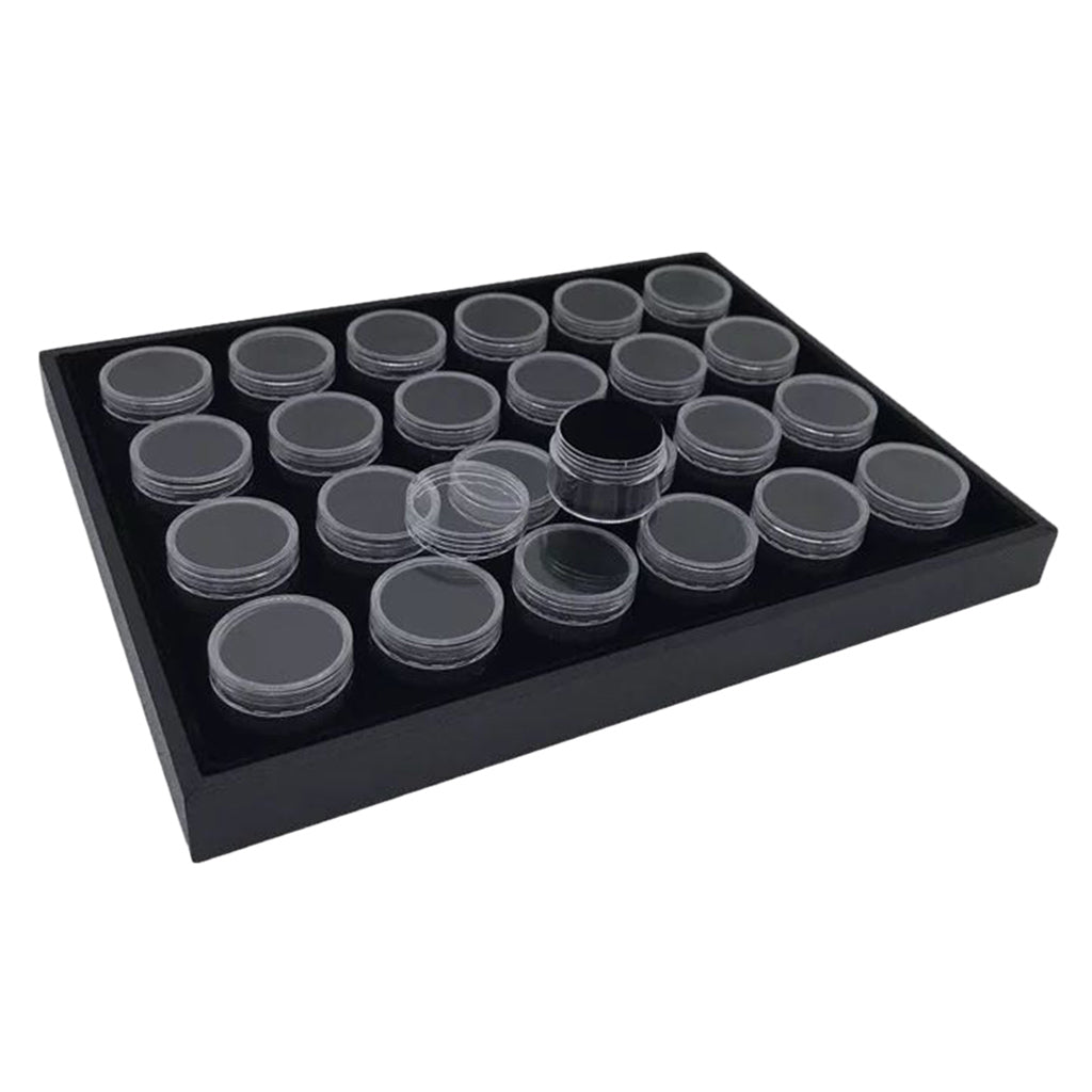 Foam Gem Jars Insert Gemstone Storage Display Tray with Screw Cap Box Black