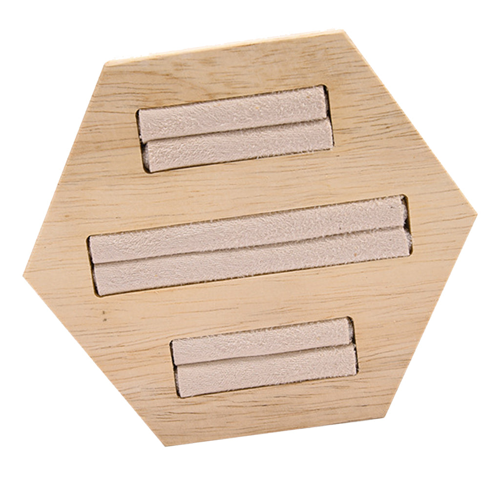 Solid Wood Ring Display Organizer Box Tray Holder Case Beige Flannelette