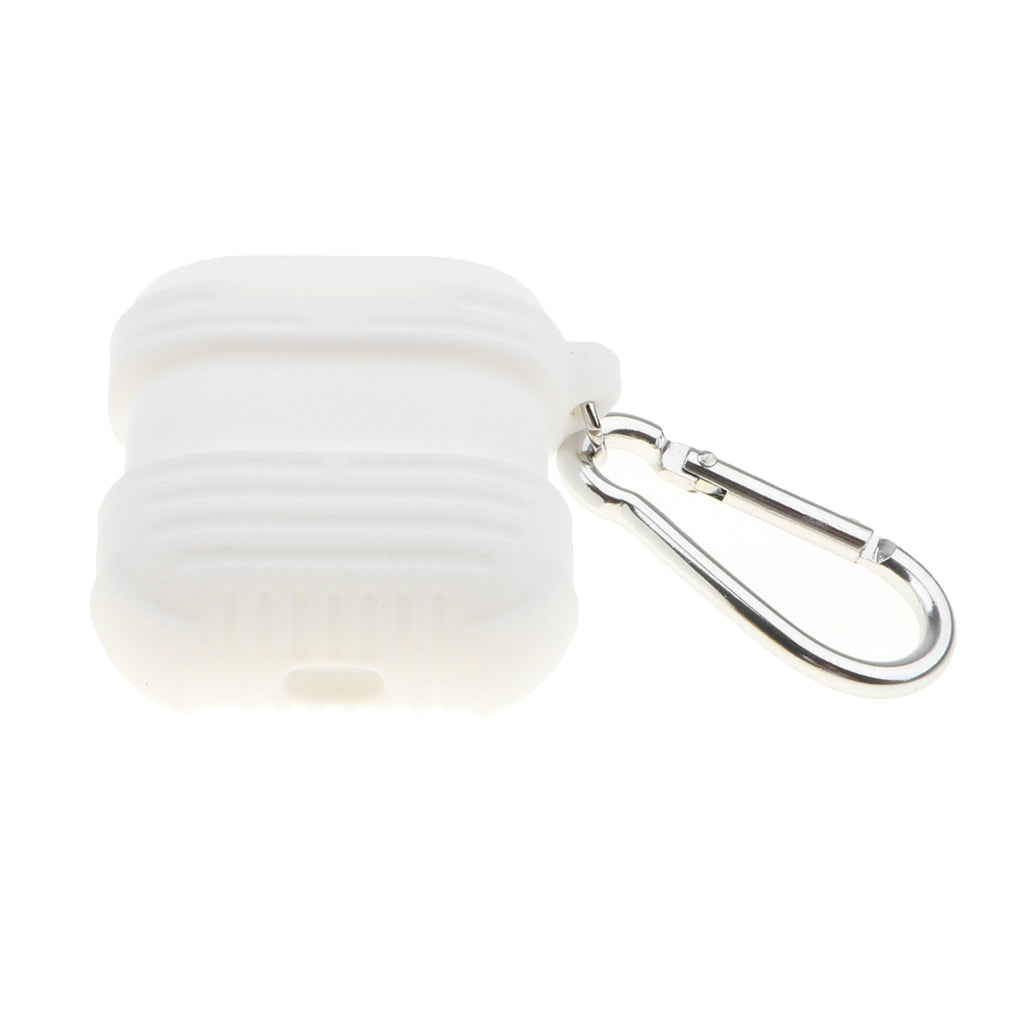 Silicone Protective Cover Case with Metal Keychain for Apple AirPods White