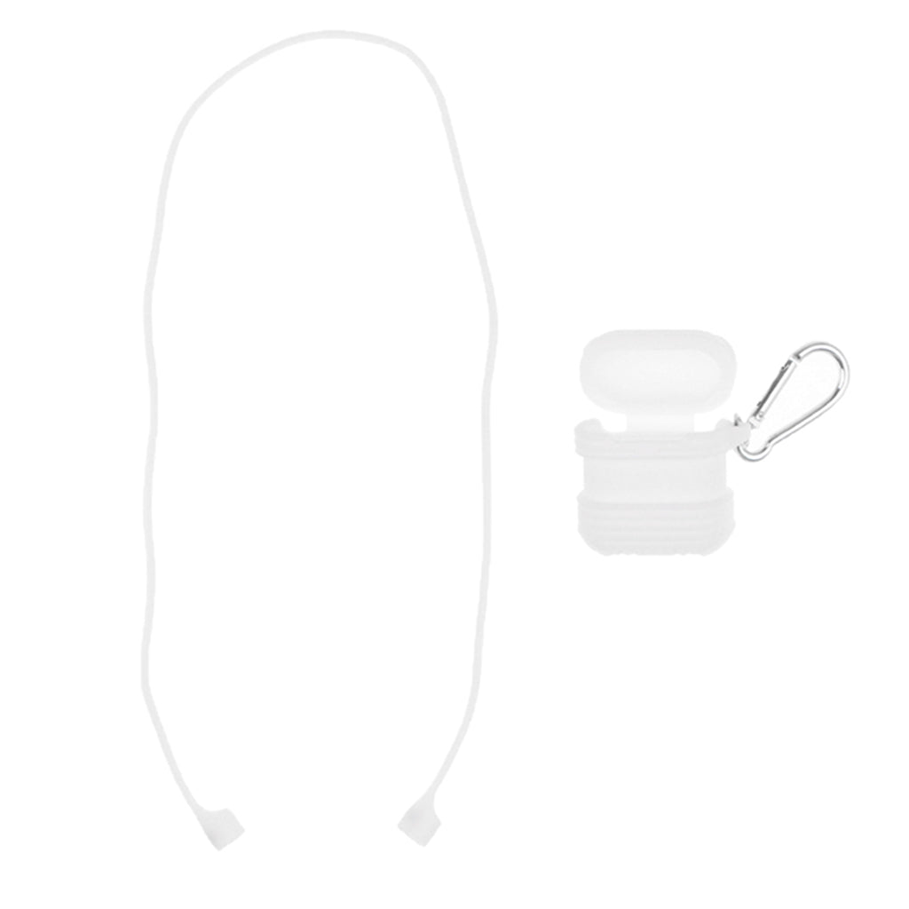 Silicone Protective Cover Case with Metal Keychain for Apple AirPods White