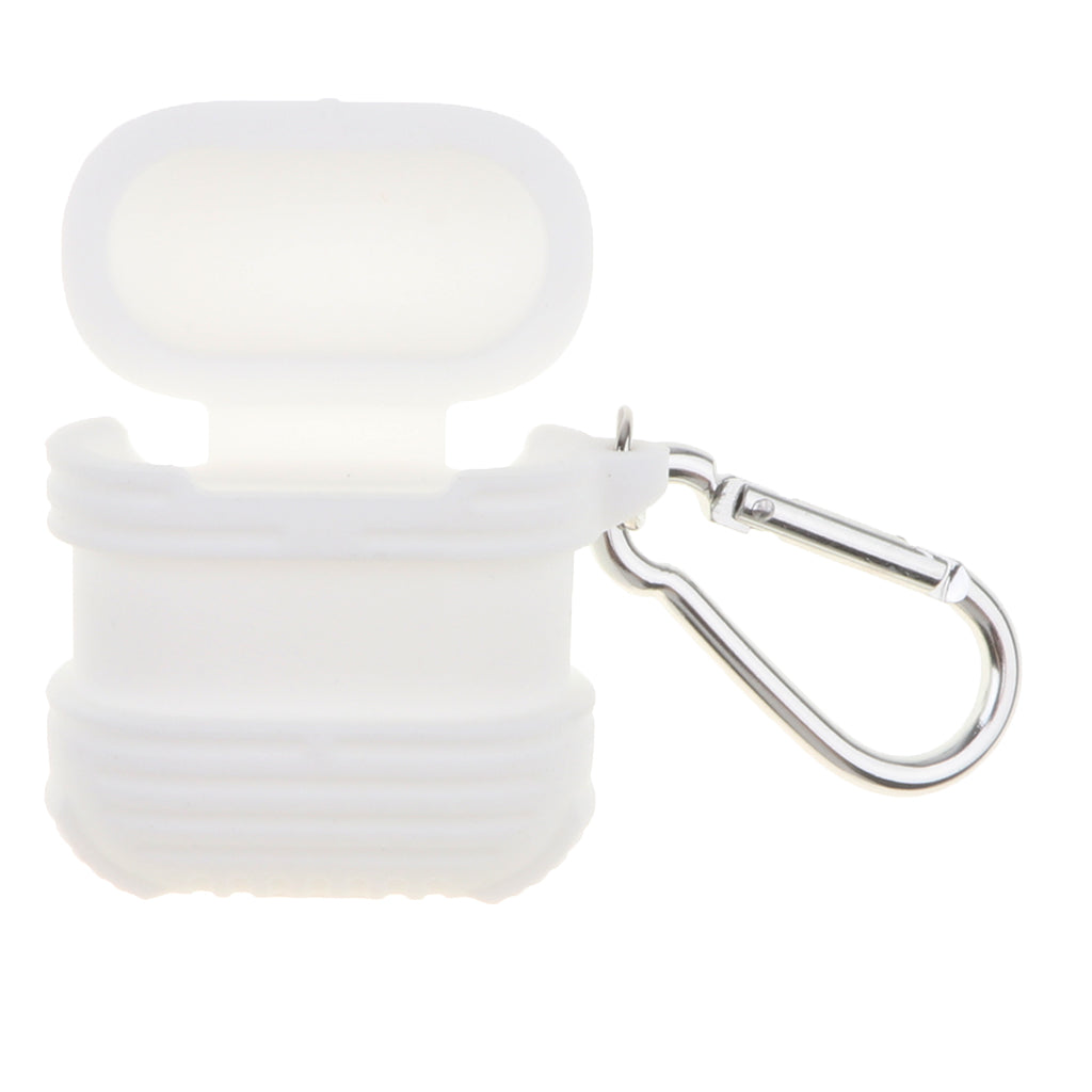 Silicone Protective Cover Case with Metal Keychain for Apple AirPods White