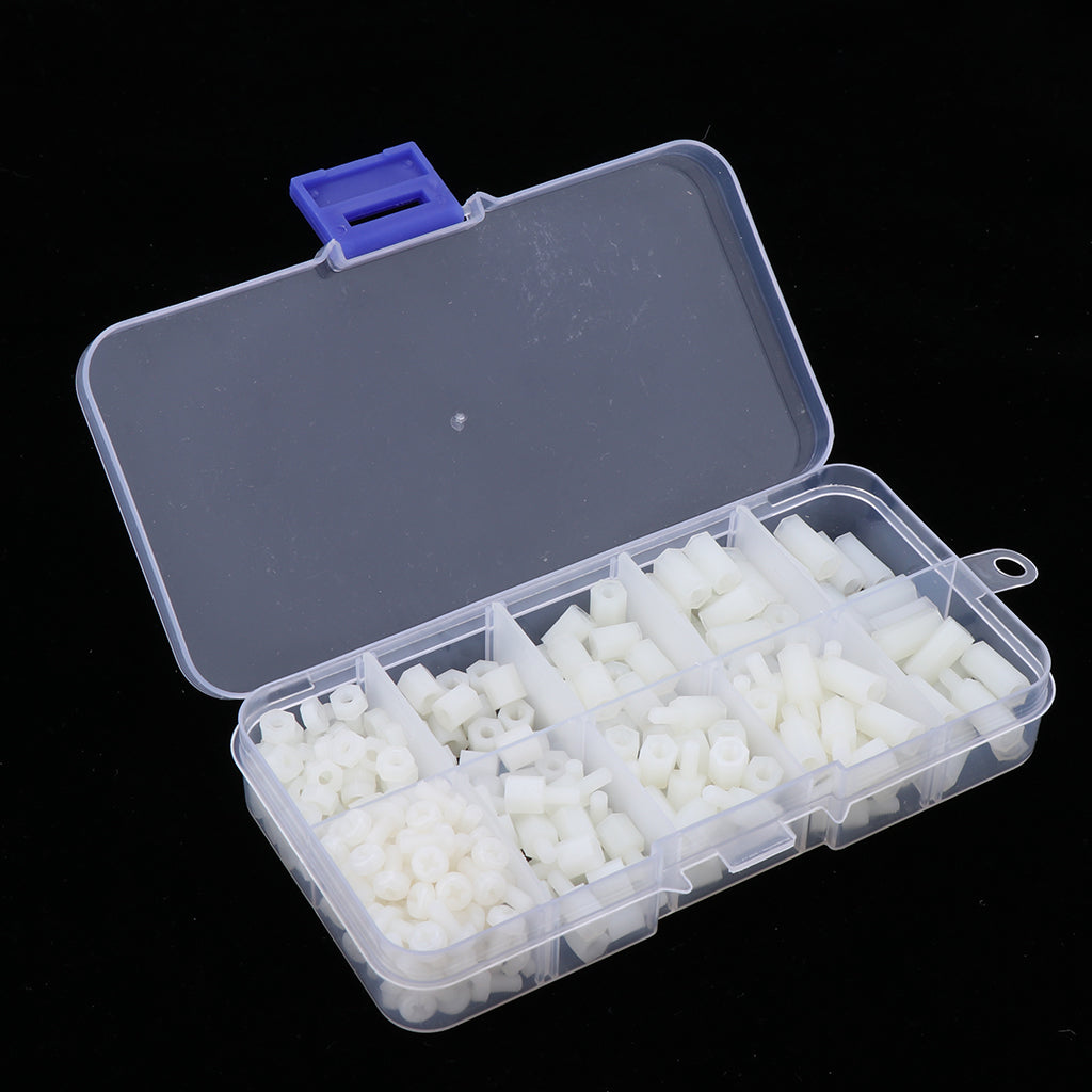 300 pcs M3 Nylon Hex Nuts Spacers Screws Stand-off Accessories Kit White