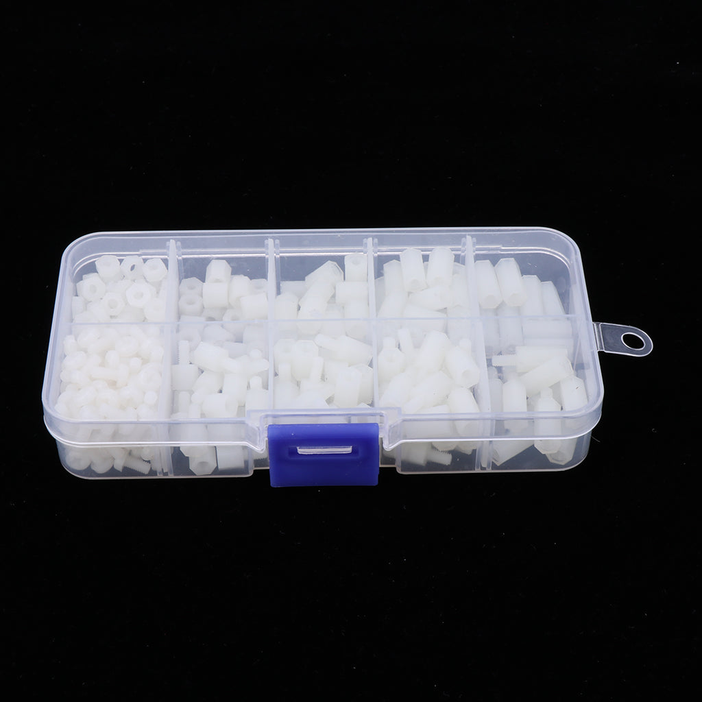 300 pcs M3 Nylon Hex Nuts Spacers Screws Stand-off Accessories Kit White