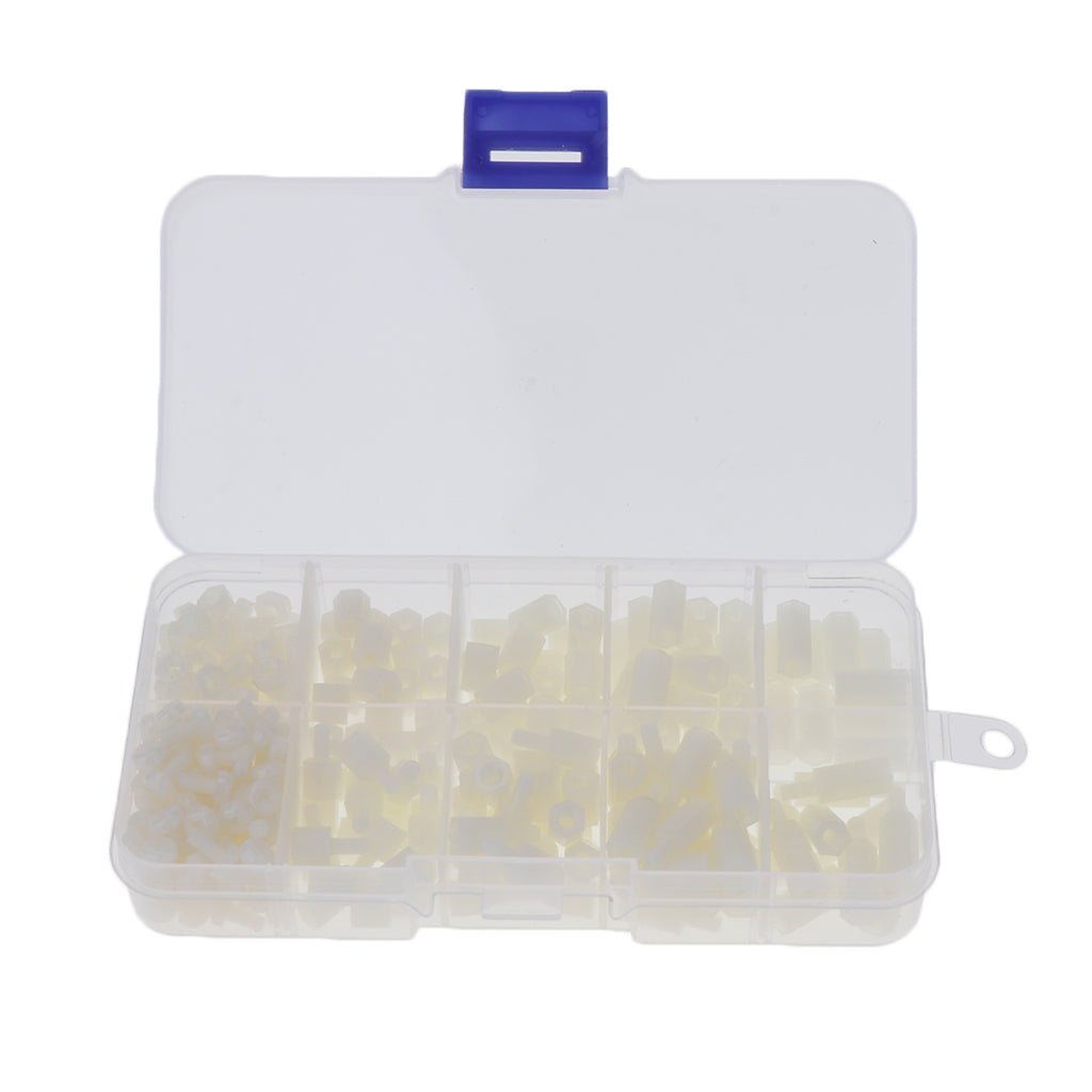 300 pcs M3 Nylon Hex Nuts Spacers Screws Stand-off Accessories Kit White