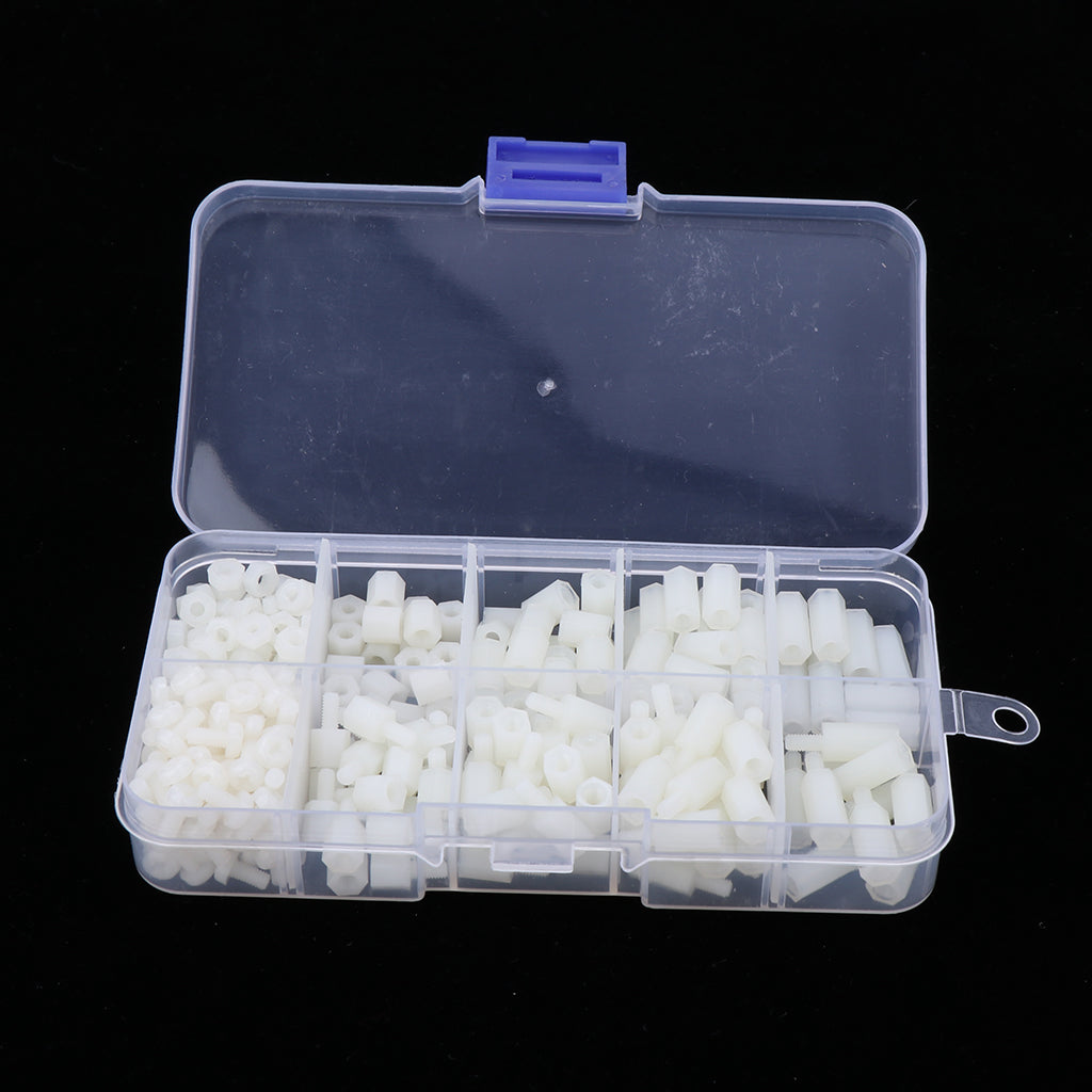 300 pcs M3 Nylon Hex Nuts Spacers Screws Stand-off Accessories Kit White