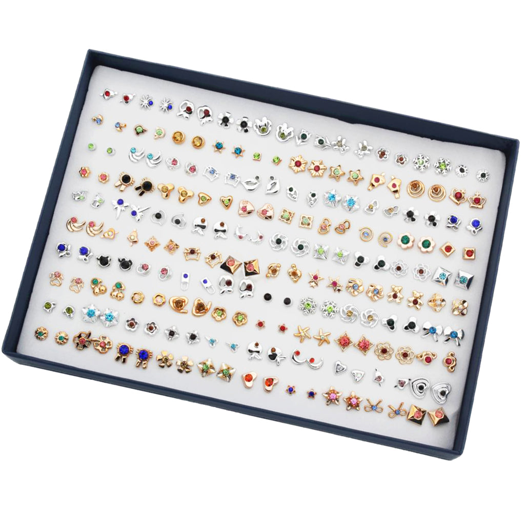 100 Pairs Mini Cartoon Cute Design Earrings Ear Stud Set Assorted Bulk