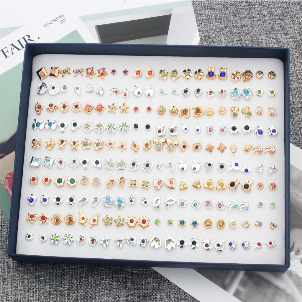 100 Pairs Mini Cartoon Cute Design Earrings Ear Stud Set Assorted Bulk