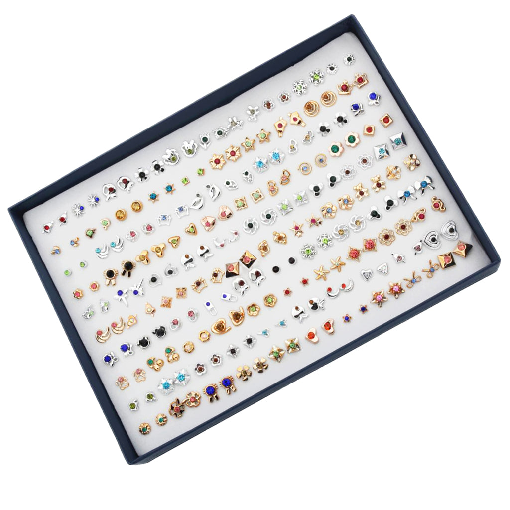 100 Pairs Mini Cartoon Cute Design Earrings Ear Stud Set Assorted Bulk