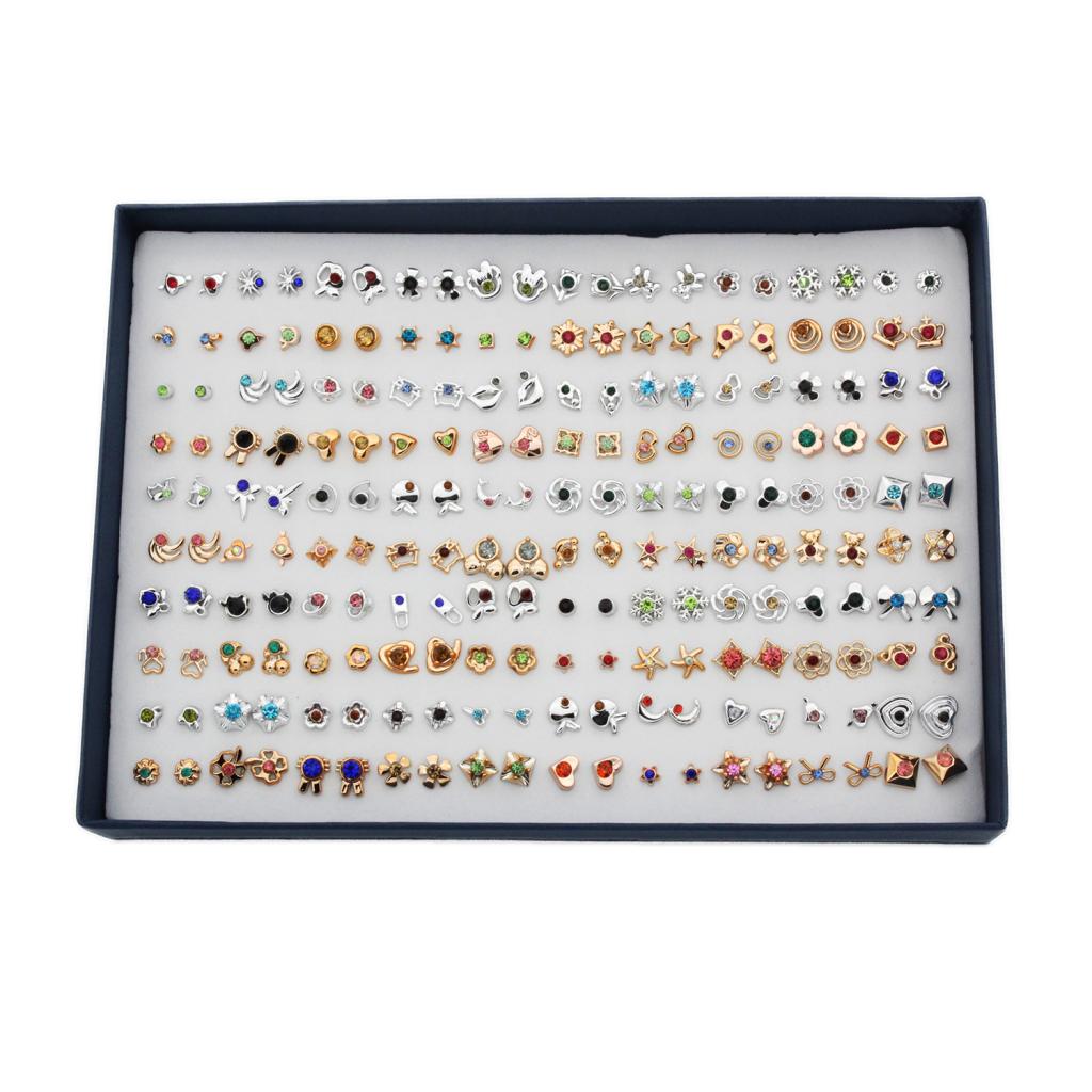 100 Pairs Mini Cartoon Cute Design Earrings Ear Stud Set Assorted Bulk