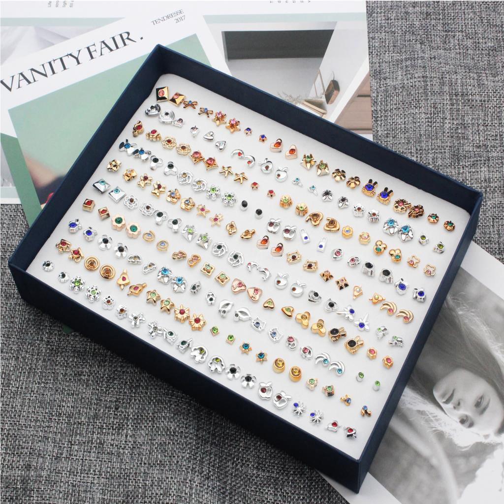 100 Pairs Mini Cartoon Cute Design Earrings Ear Stud Set Assorted Bulk