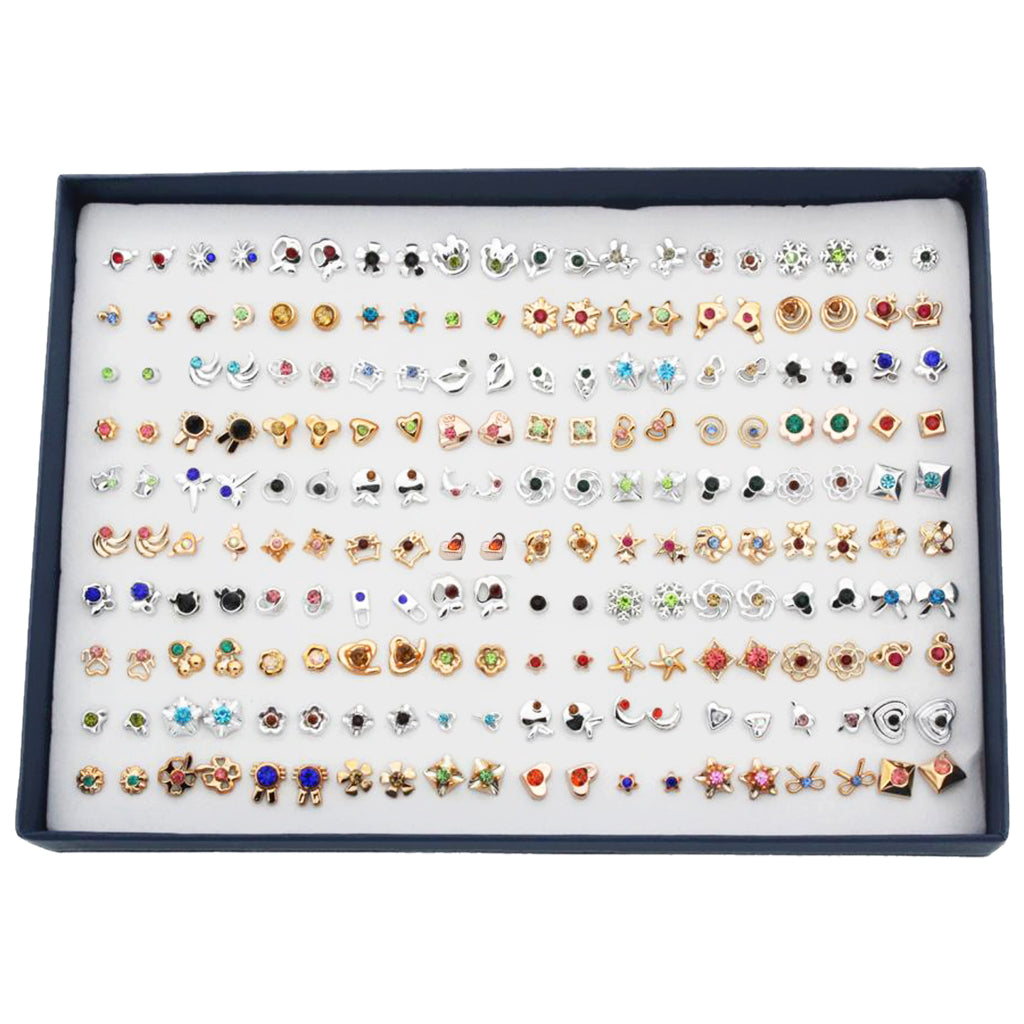 100 Pairs Mini Cartoon Cute Design Earrings Ear Stud Set Assorted Bulk