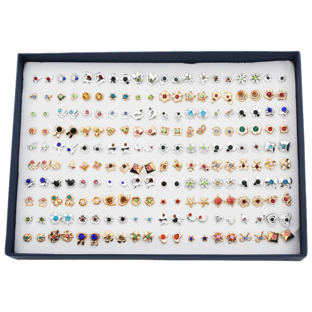 100 Pairs Mini Cartoon Cute Design Earrings Ear Stud Set Assorted Bulk