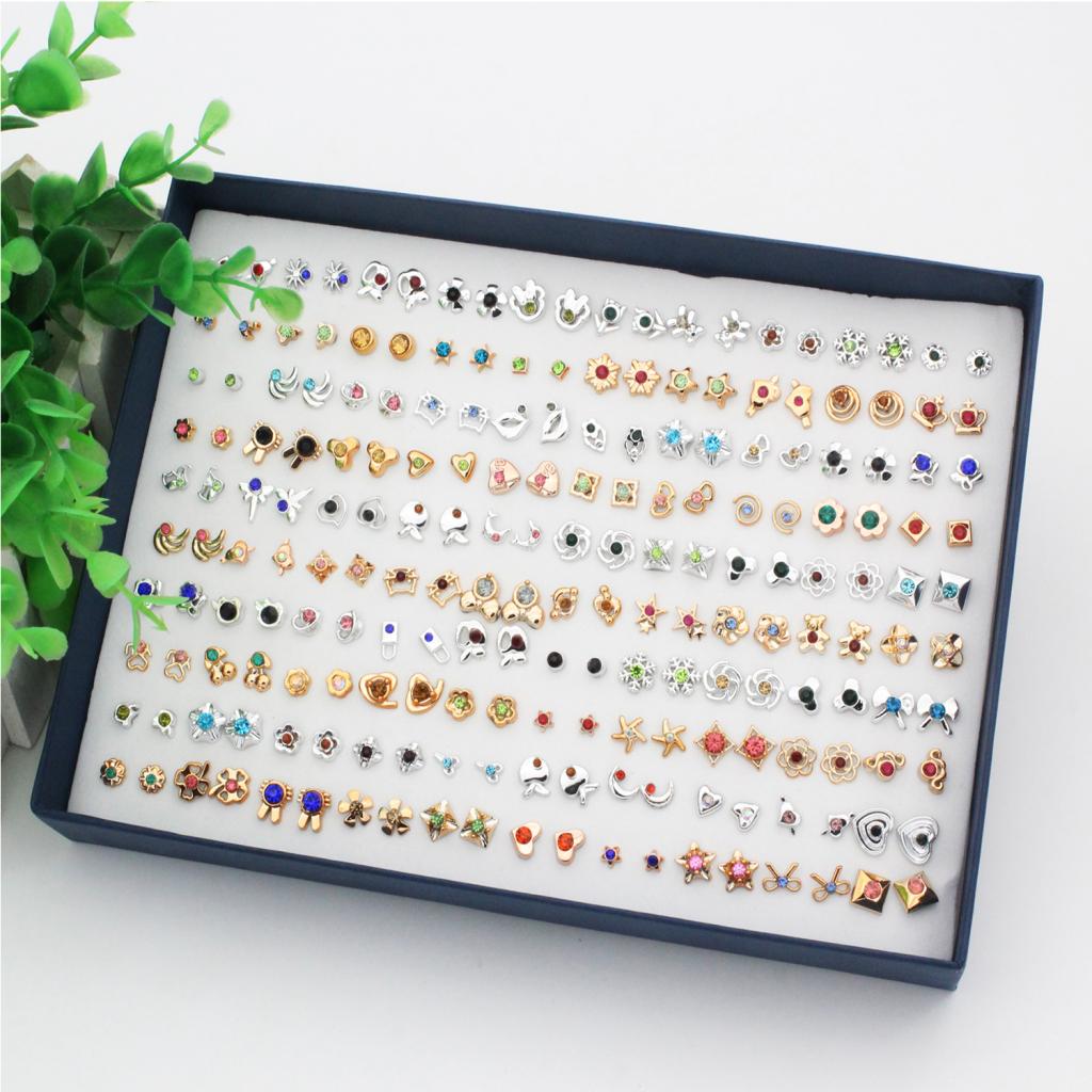 100 Pairs Mini Cartoon Cute Design Earrings Ear Stud Set Assorted Bulk