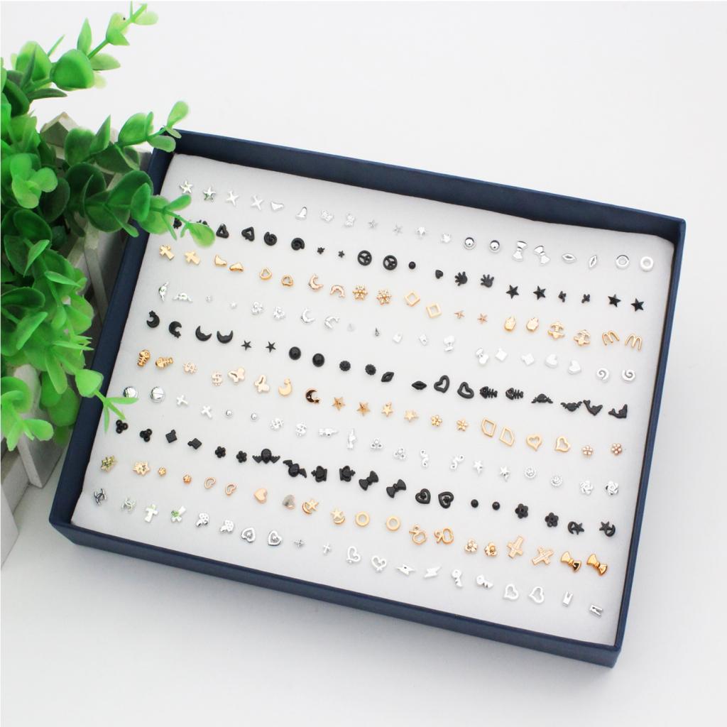 100 Pairs Mini Cartoon Cute Design Mixed Earrings Ear Stud Set Assorted Bulk