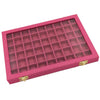 54 Grids Clear Lid Jewelry Tray Showcase Display Storage Linen Case Rose Red