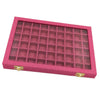 54 Grids Clear Lid Jewelry Tray Showcase Display Storage Linen Case Rose Red