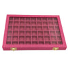 54 Grids Clear Lid Jewelry Tray Showcase Display Storage Linen Case Rose Red