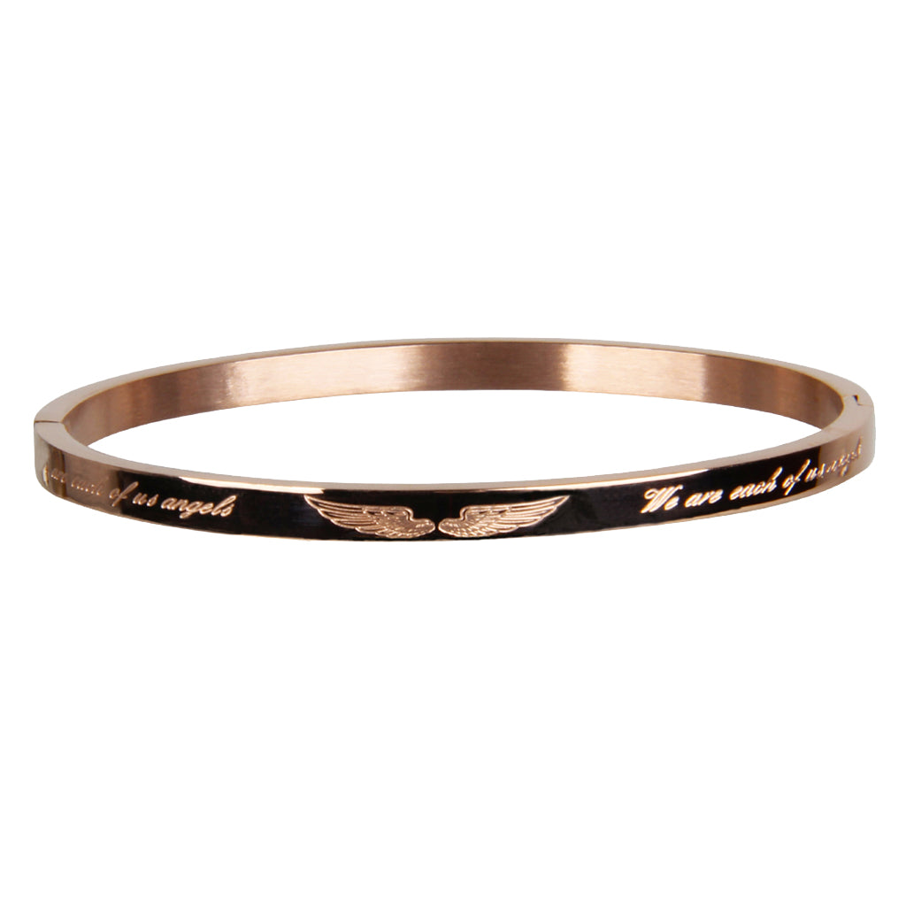 Titanium Steel Bracelet Cuff Bangle Angel Wing Wristband for Women Rose Gold