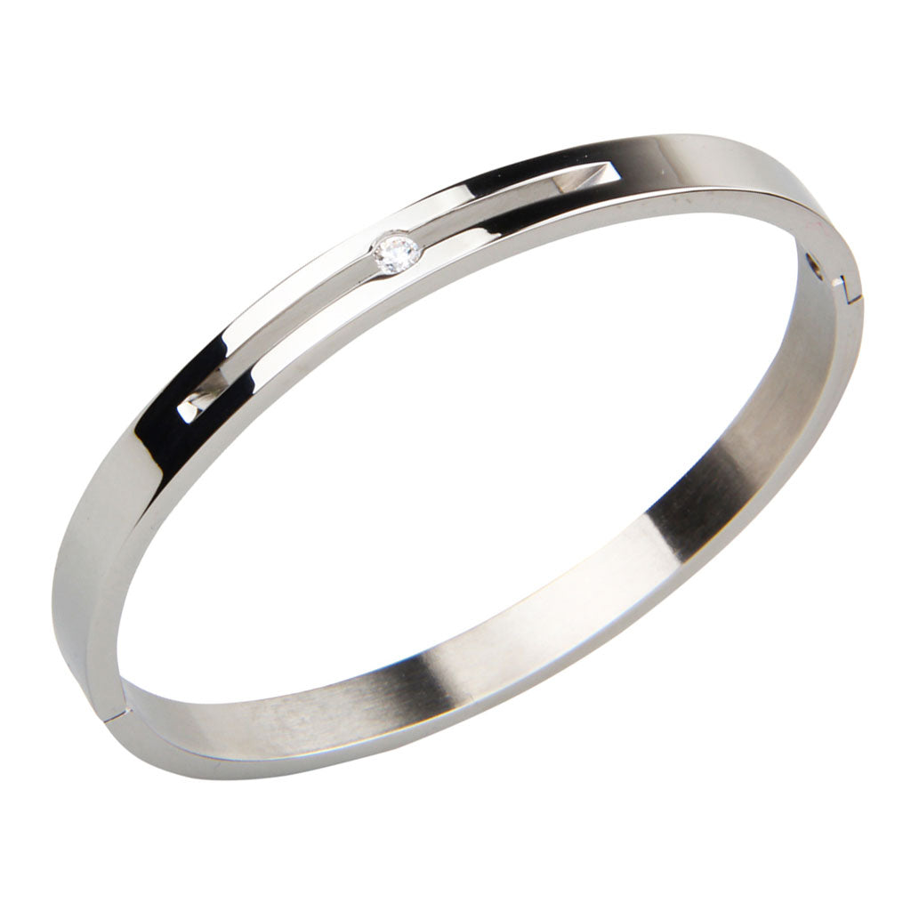 Stainless Steel Couples Bracelet Cuff Bangle Shining CZ Inlaid Silver 8mm