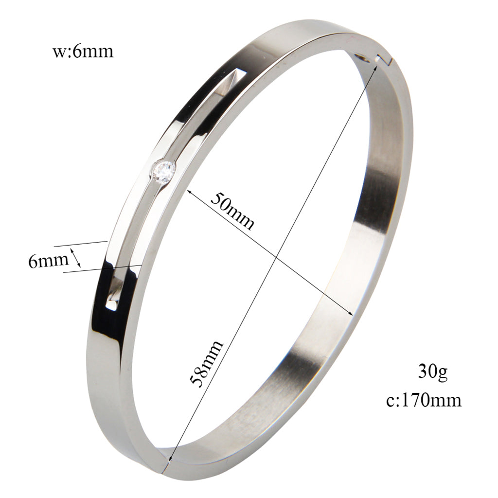 Stainless Steel Couples Bracelet Cuff Bangle Shining CZ Inlaid Silver 8mm