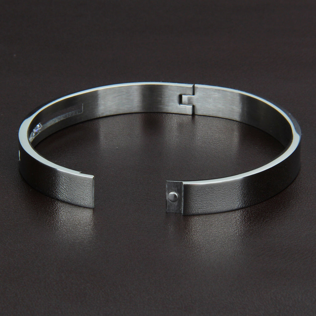 Stainless Steel Couples Bracelet Cuff Bangle Shining CZ Inlaid Silver 8mm