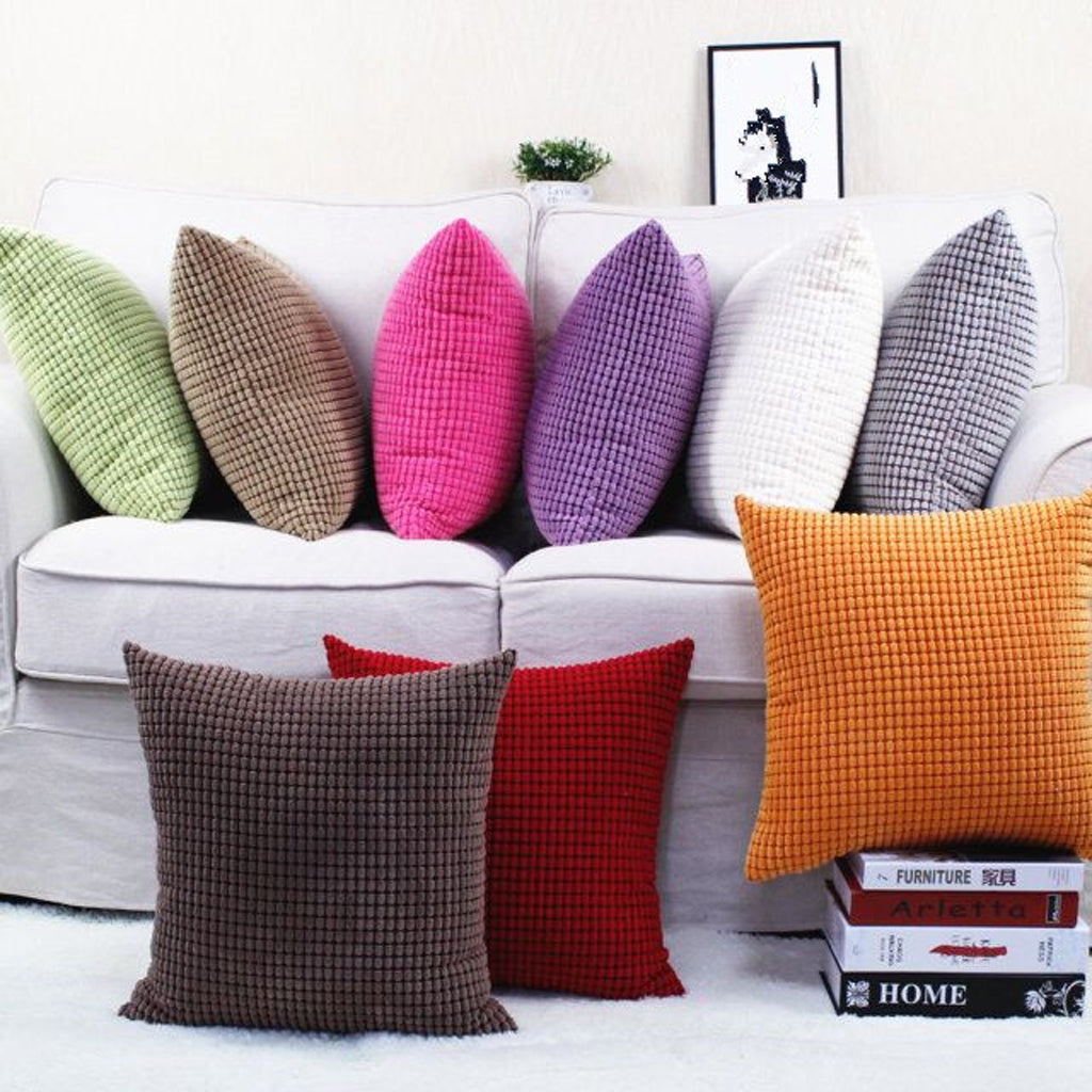 Solid Colored Corduroy Soft Pillow Case Square Cushion Cover  Orange