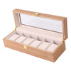 6 Slots Wood Watch Display Box Case Glass Top Locking Storage Organizer A