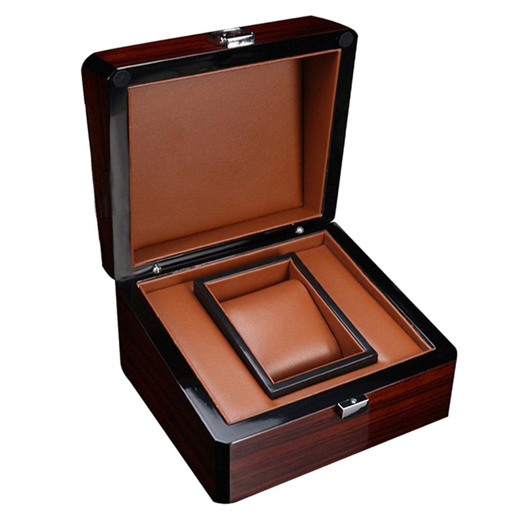 Premium Wooden Watch Box Single Gird Holder with Removable Cushion Showcase