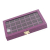 28 Grids Clear Jewelry Tray Showcase Display Storage Linen Case purple