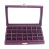 28 Grids Clear Jewelry Tray Showcase Display Storage Linen Case purple