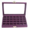 28 Grids Clear Jewelry Tray Showcase Display Storage Linen Case purple