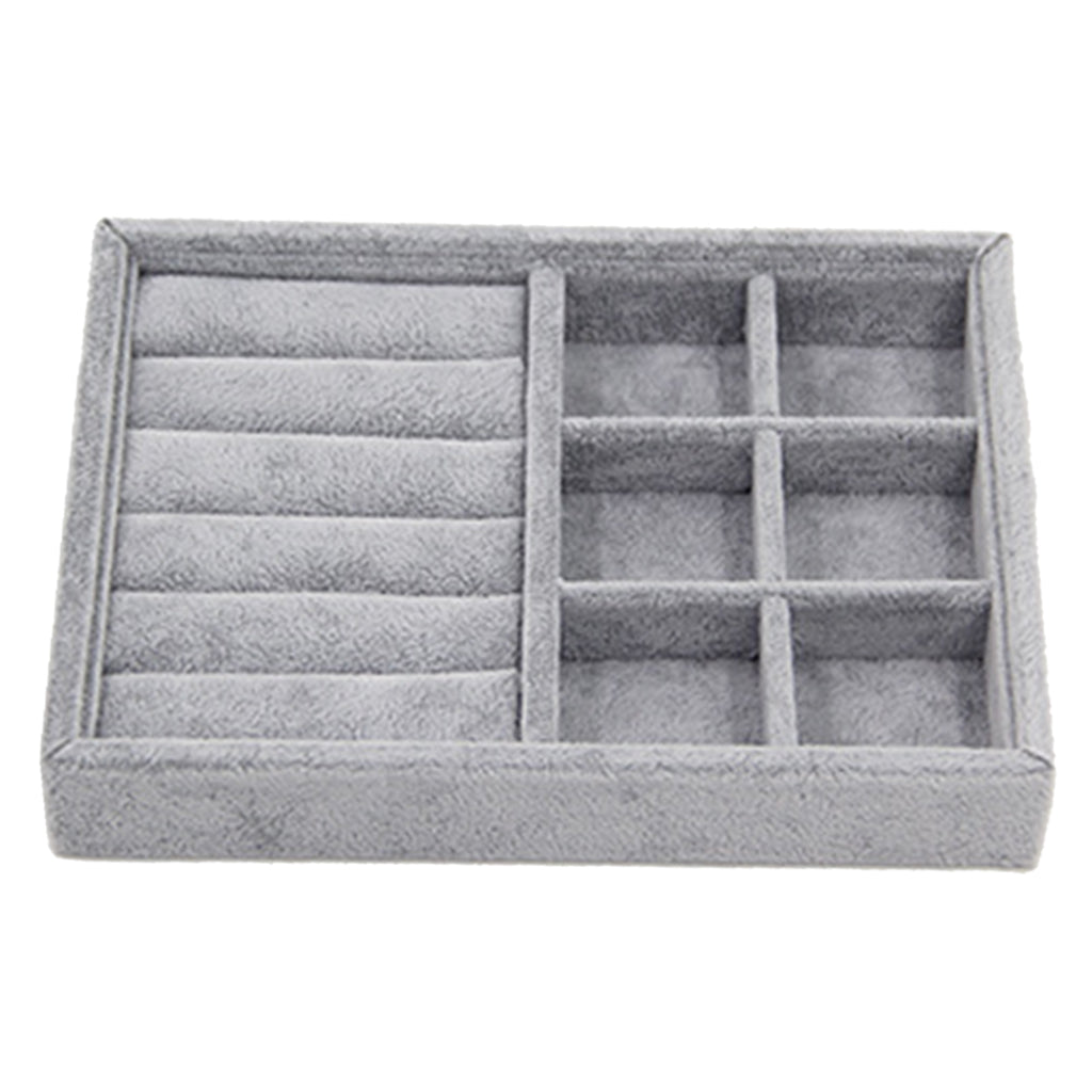 Gray Velvet Stackable Jewelry Display Tray Case for Jewellery Strip Grid