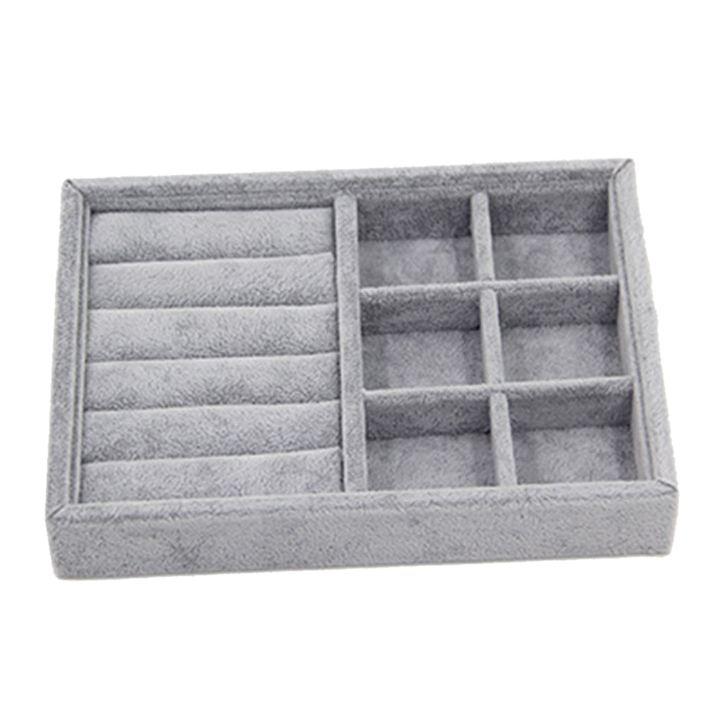 Gray Velvet Stackable Jewelry Display Tray Case for Jewellery Strip Grid