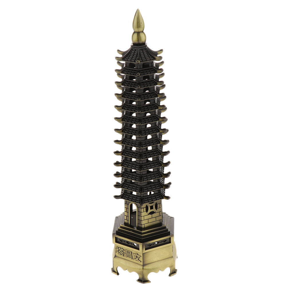 Home Decor Wenchang Pagoda Tower Statue Fengshui Ornament Green Copper XL