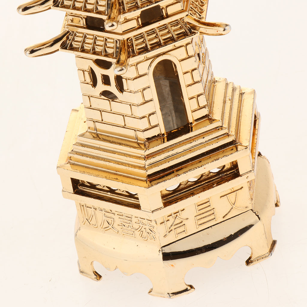 Home Decor Wenchang Pagoda Tower Statue Fengshui Ornament Golden L