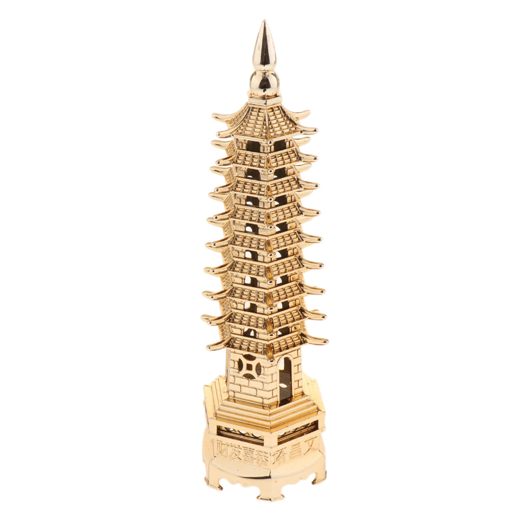 Home Decor Wenchang Pagoda Tower Statue Fengshui Ornament Golden L