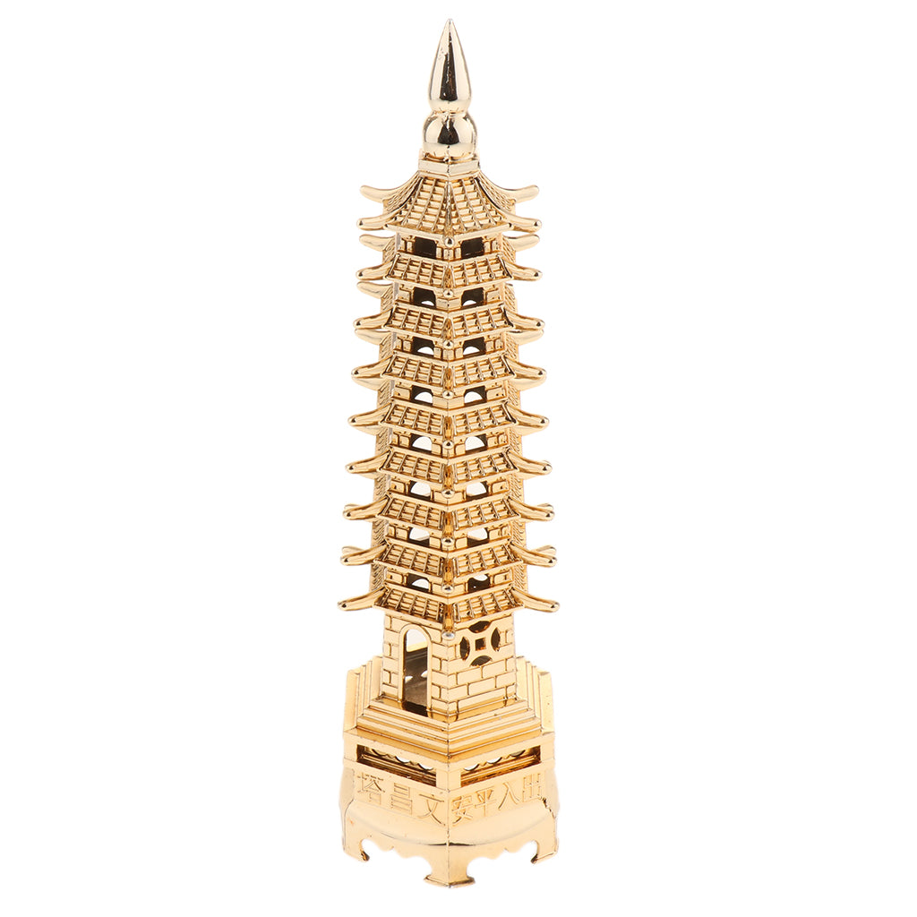 Home Decor Wenchang Pagoda Tower Statue Fengshui Ornament Golden L