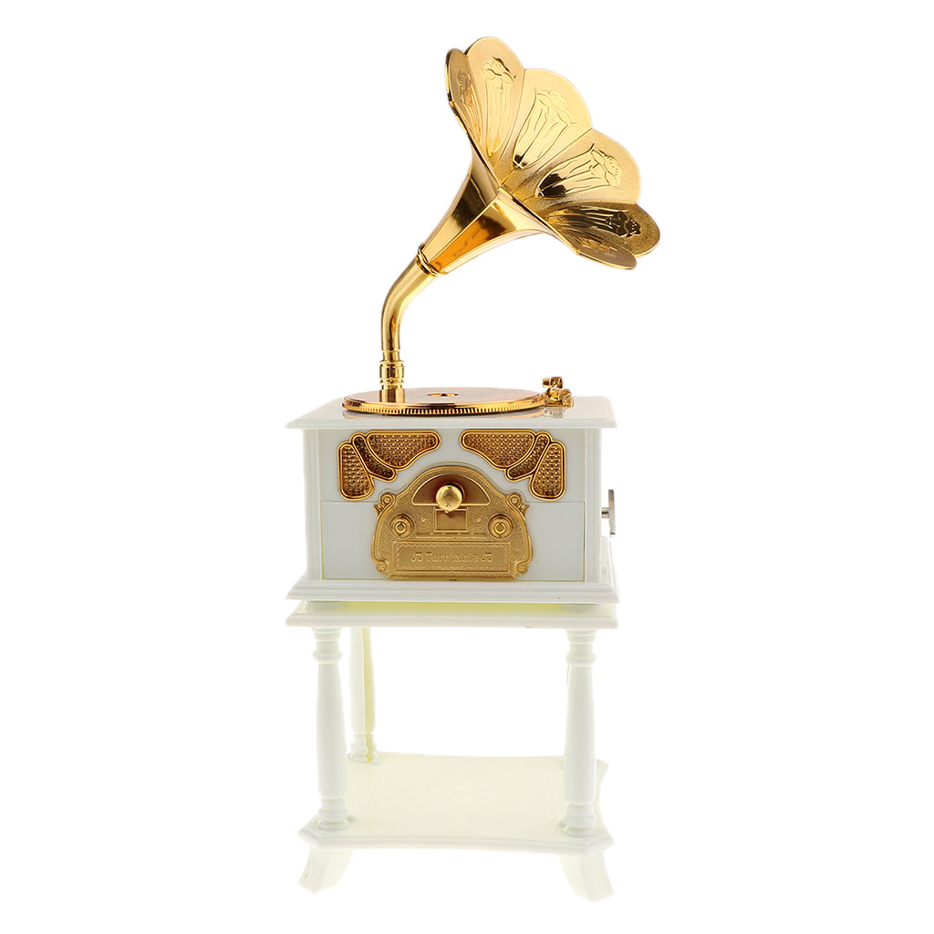 Retro Gramophone Model Music Box Wind Up Phonograph Music Box White