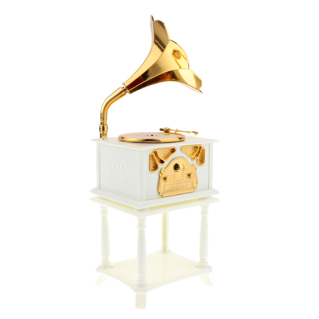 Retro Gramophone Model Music Box Wind Up Phonograph Music Box White