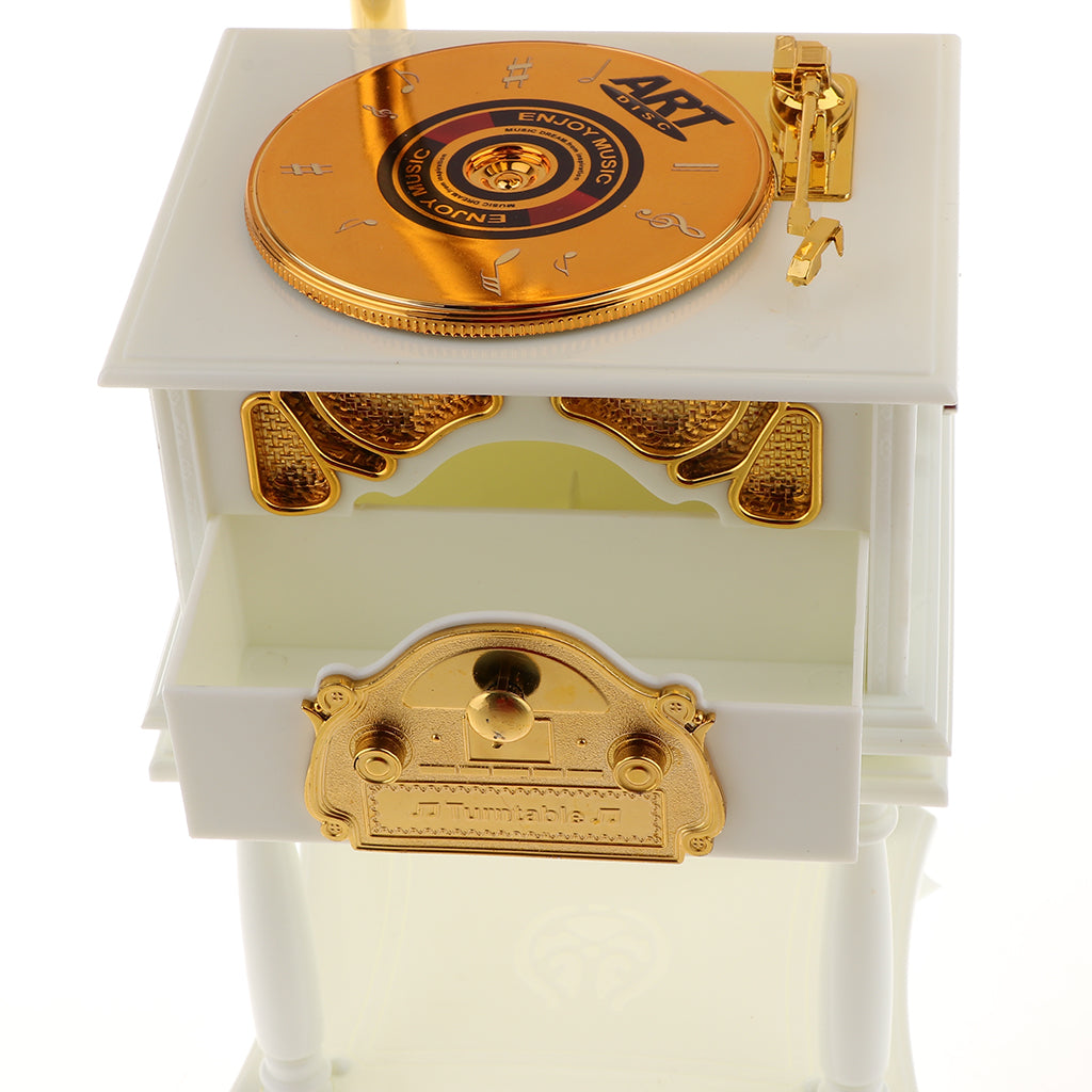 Retro Gramophone Model Music Box Wind Up Phonograph Music Box White